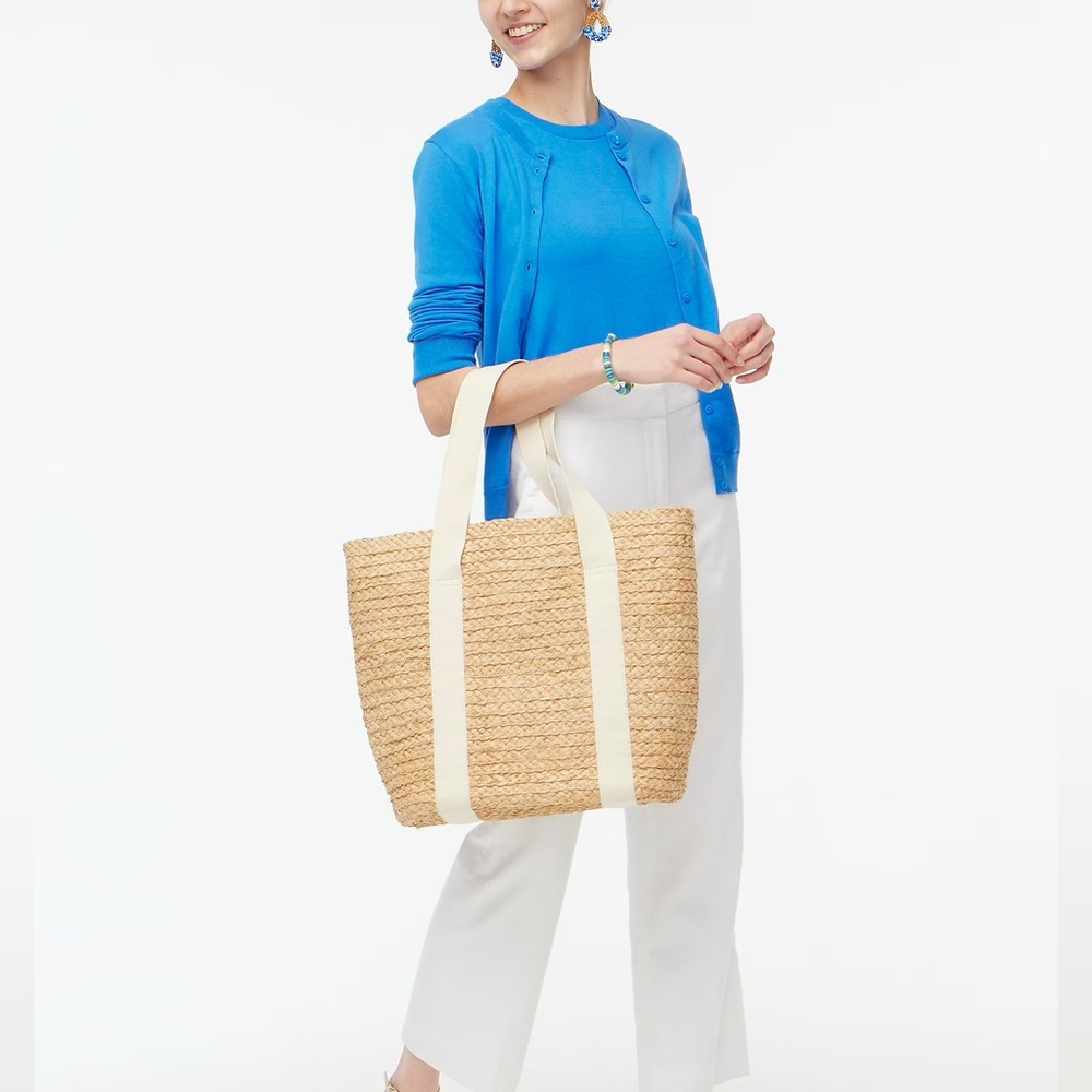 NWT J.Crew Raffia‎ Tote Bag - Picture 2 of 5